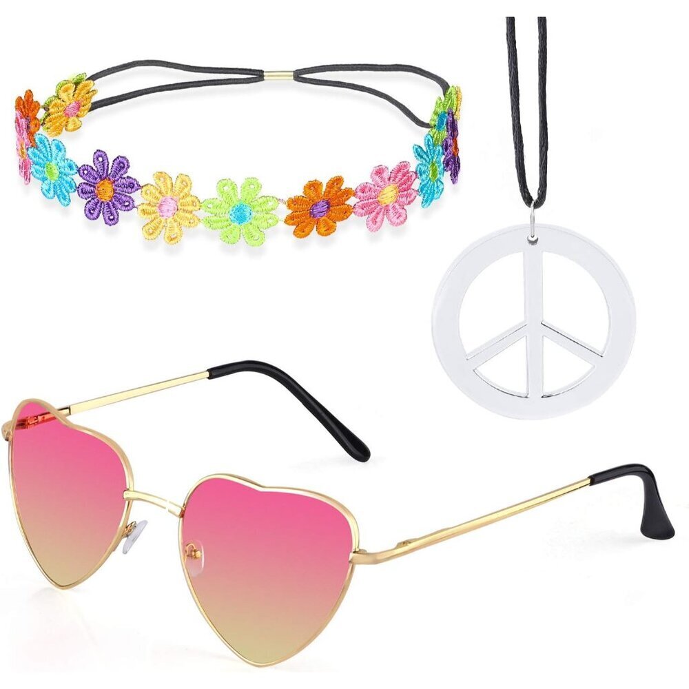 Women Hippie Costume Set 70s Style Retro Vintage Accessories for Parties